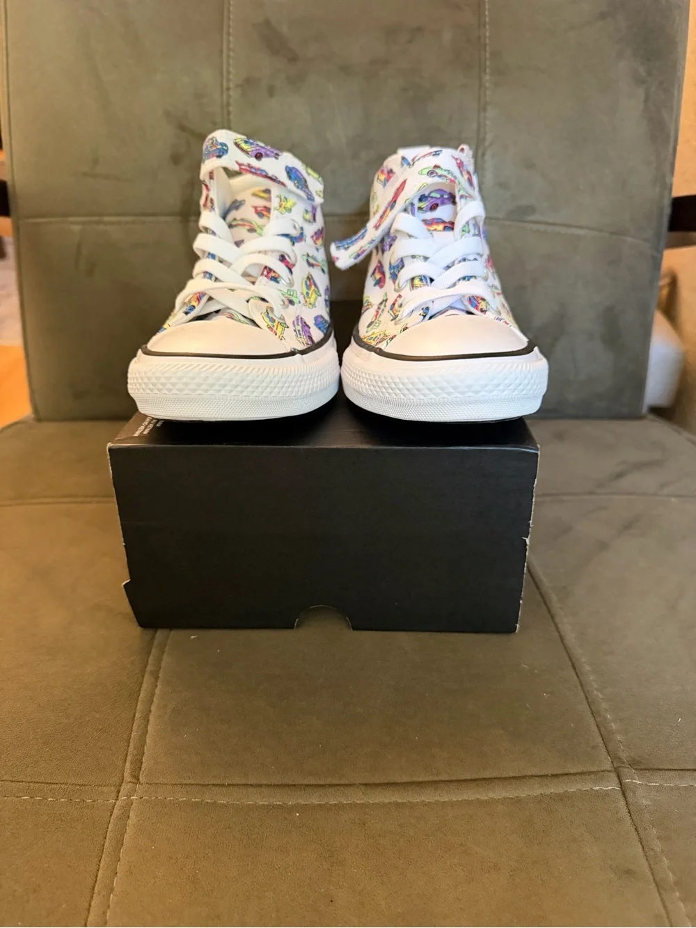 Converse Kids White High-Top Sneakers with Colorful Car Print